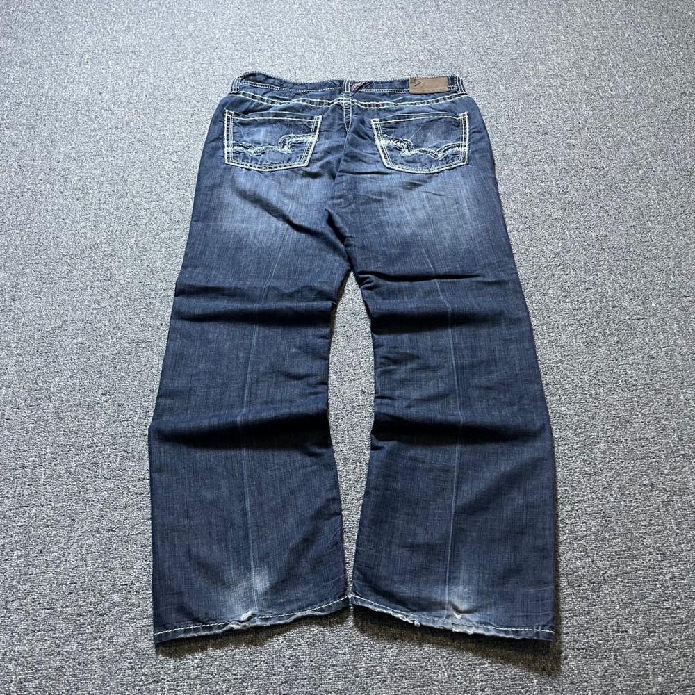 Big Star Pioneer Bootcut Jeans 38R Blue Heavy Stitch Distressed Y2K Mens